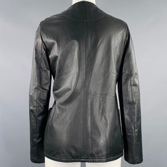 AKRIS Size 4 Black Wool Lambskin Leather Snaps Jacket - Picture 4 of 11